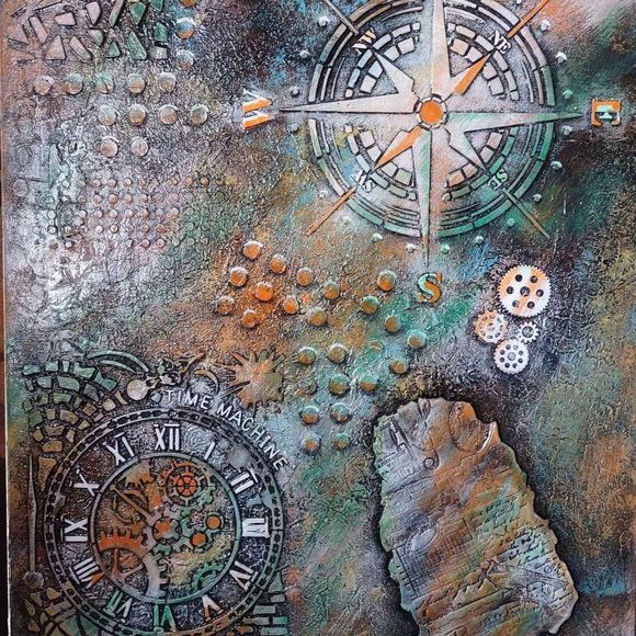 Acrylic Paint Collage Mandala Compass 3D - Picture 2 of 7